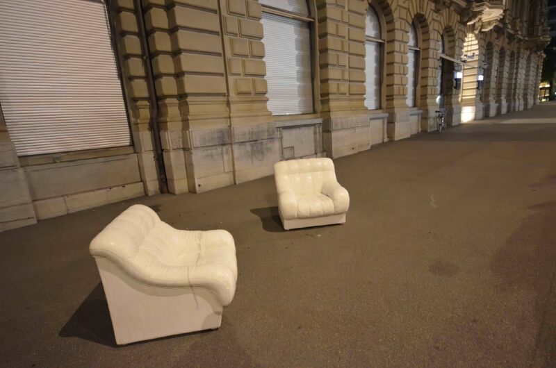 Installation of Ai Weiwei's Sofa in White, 2011, marble, Paradeplatz, Zürich, Switzerland